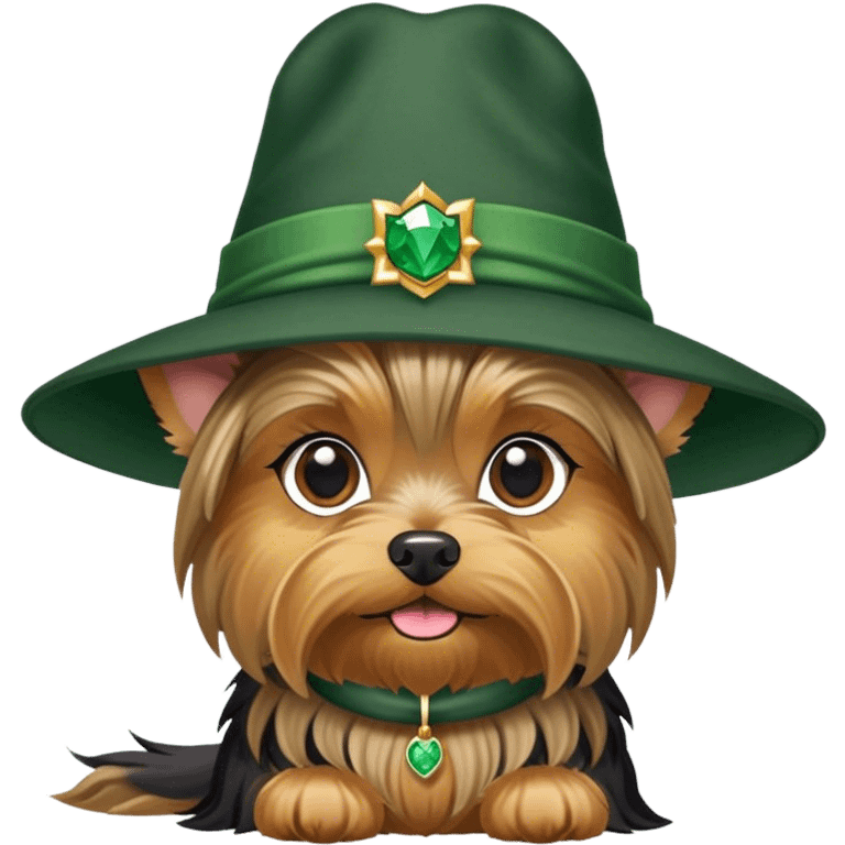 Yorkshire terrier with Minerva McGonagall's hat emoji