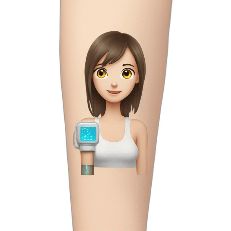 On the arm of a girl, there are testing electrodes emoji