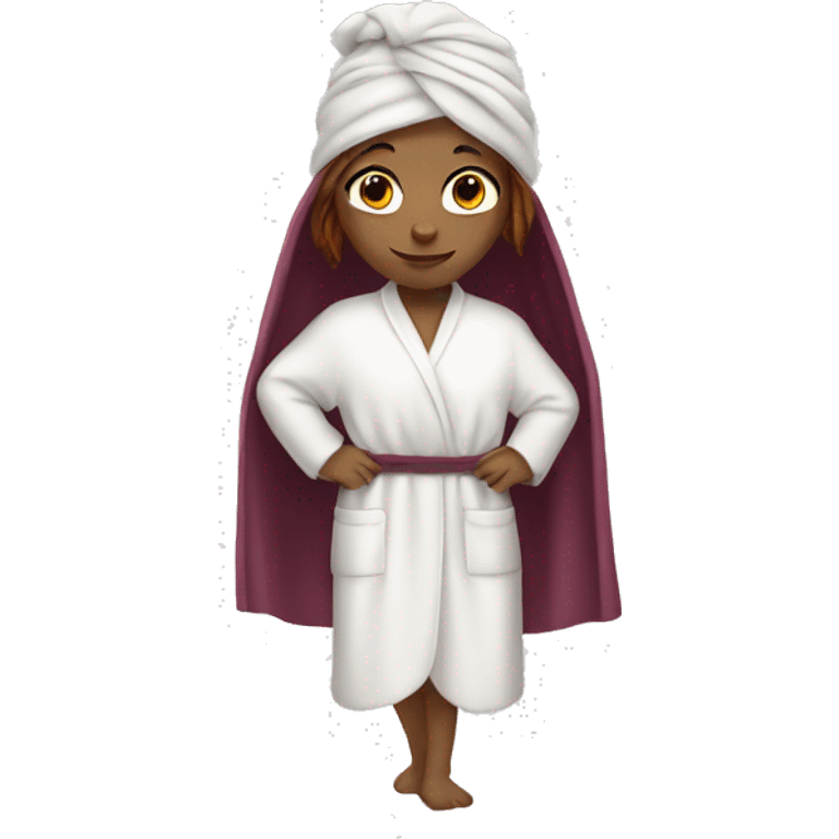 Burgundy haired girl with hair wrapped up in towel in white robe emoji