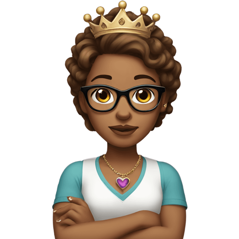 Girl with brown hair wearing glasses and a crown. She has tattoos on her arms emoji