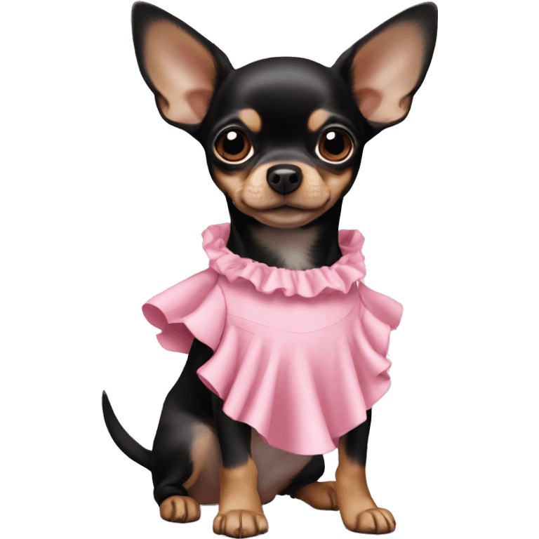 black & tan chihuahua puppy wearing a pink dress emoji