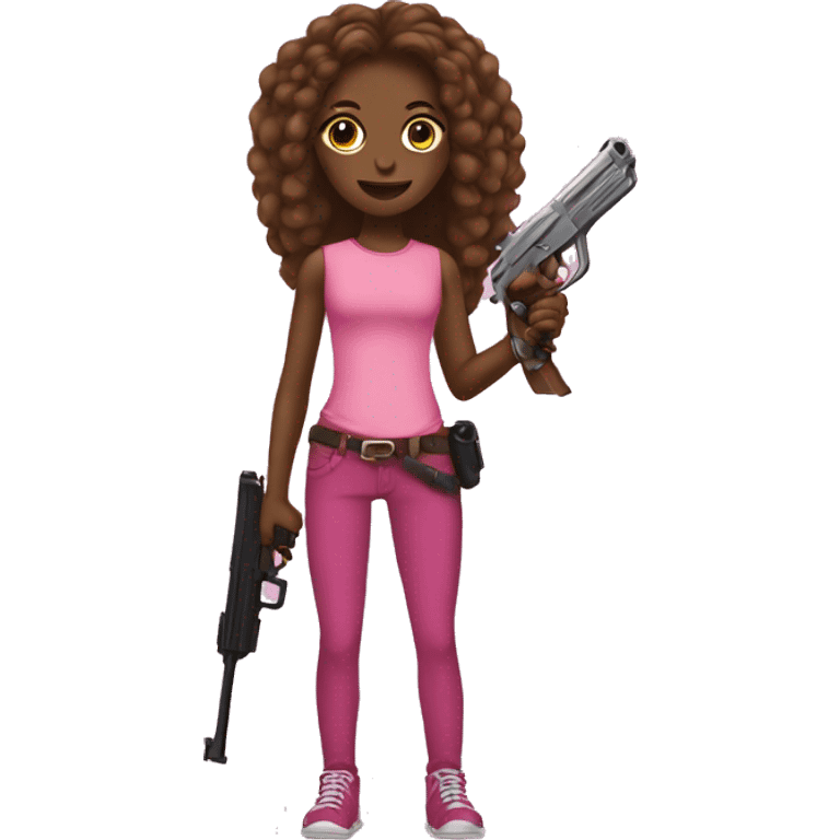 brown skin girl holding a pink gun long hair emoji