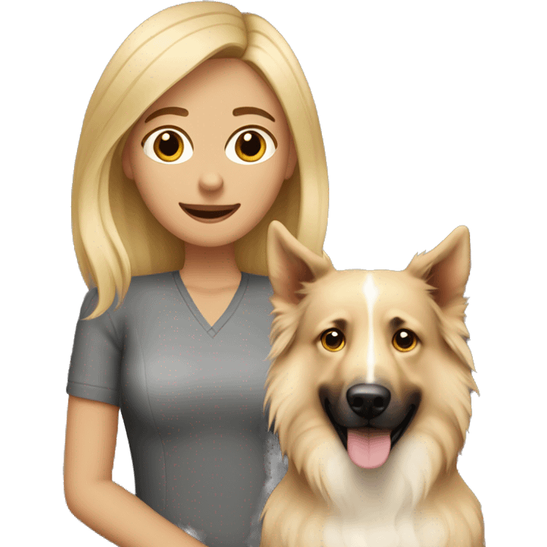 Blond woman near a Australien Shepherd dog  emoji