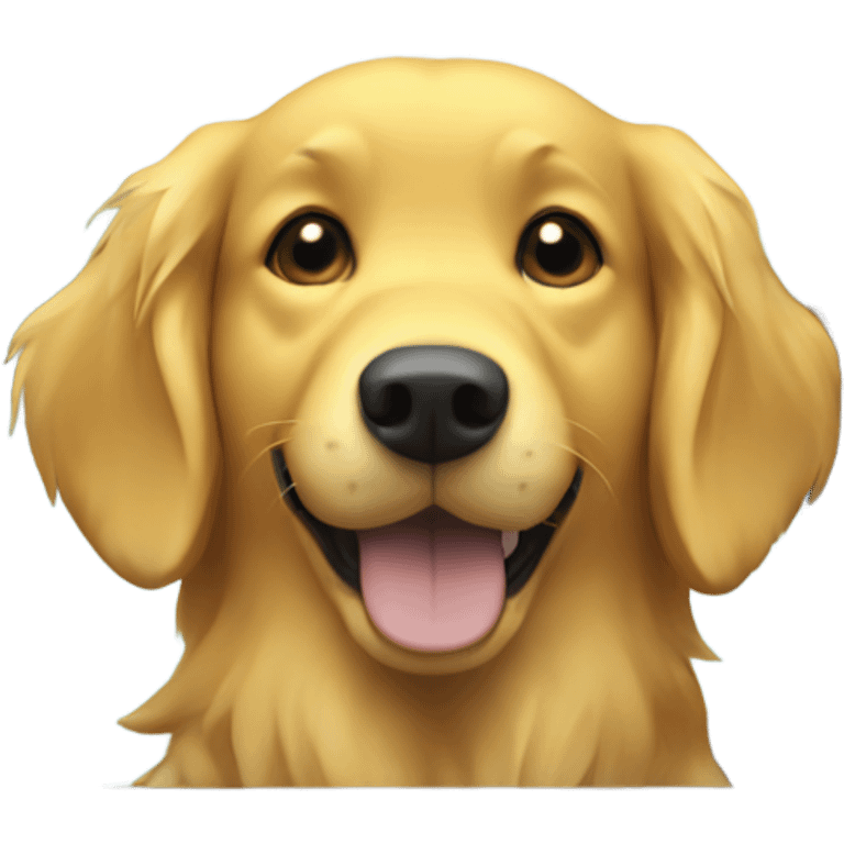 Golden retriever smiling out a car window in a yellow life jacket emoji