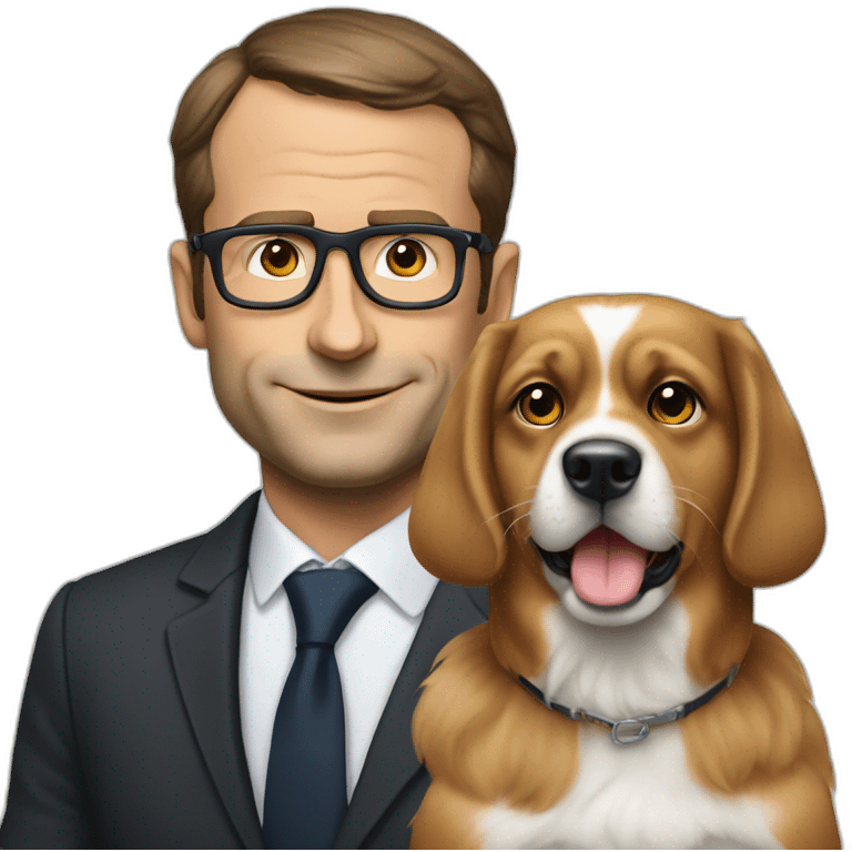 Macron avec des lunette et un chien  emoji