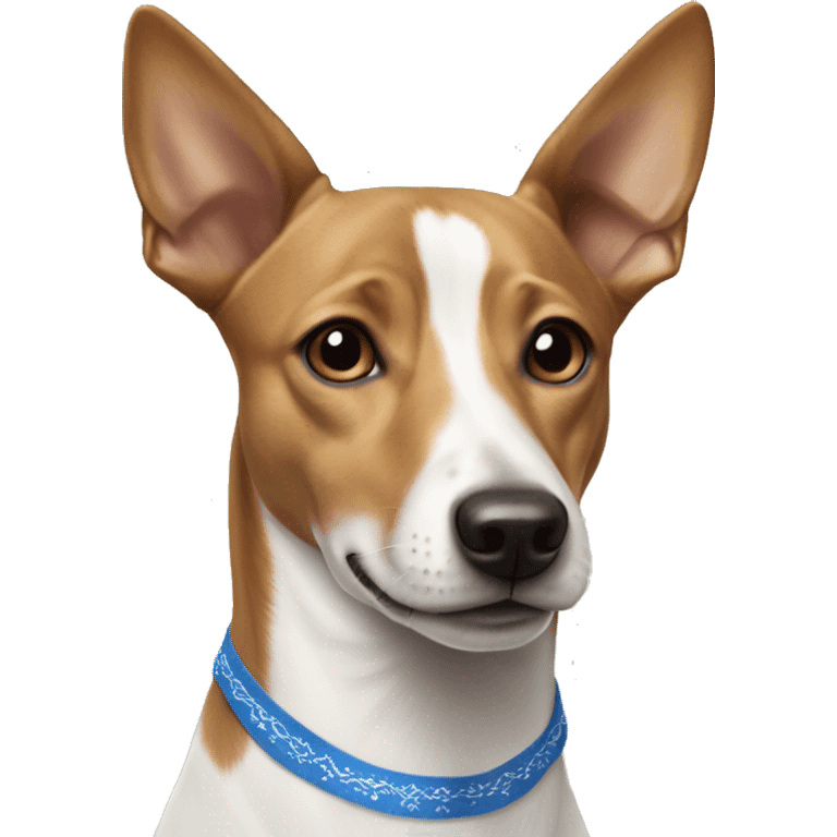  Tan and white Basenji wearing blue bandana emoji