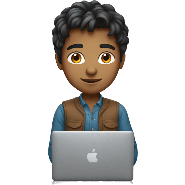 indian boy normal hair working in macbook emoji