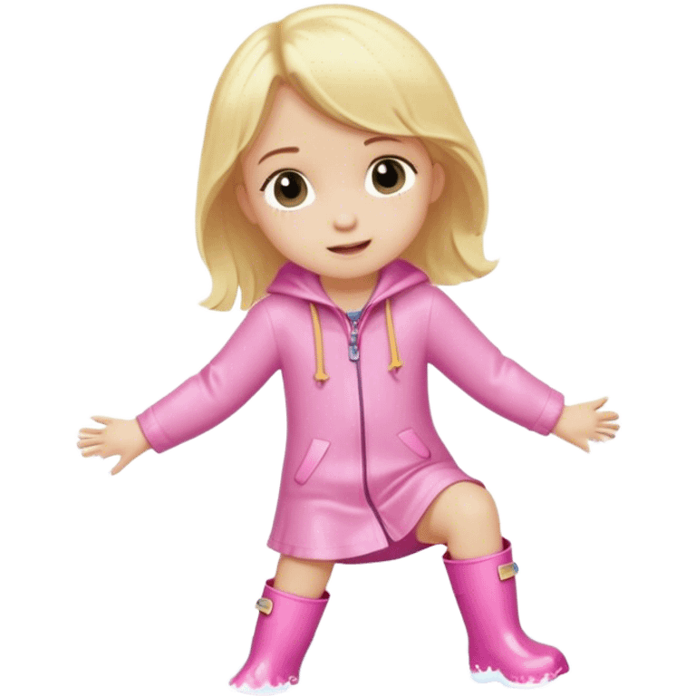 Blonde little girl in light pink rain boots playing in water emoji