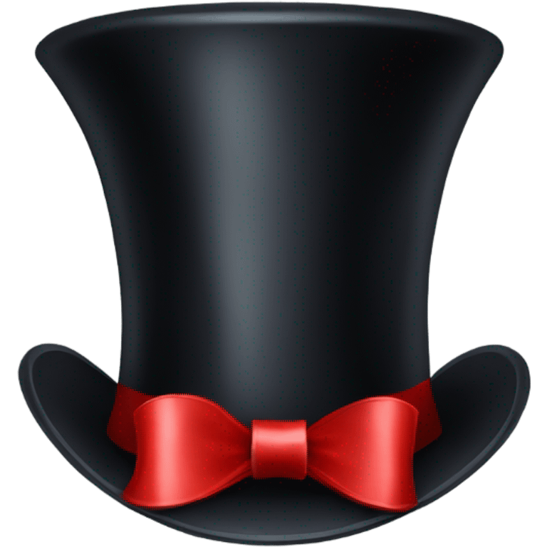 A black top hat displaying a red ribbon around the base. The ribbon forms a visible bow at the front, with the ends falling slightly over  emoji