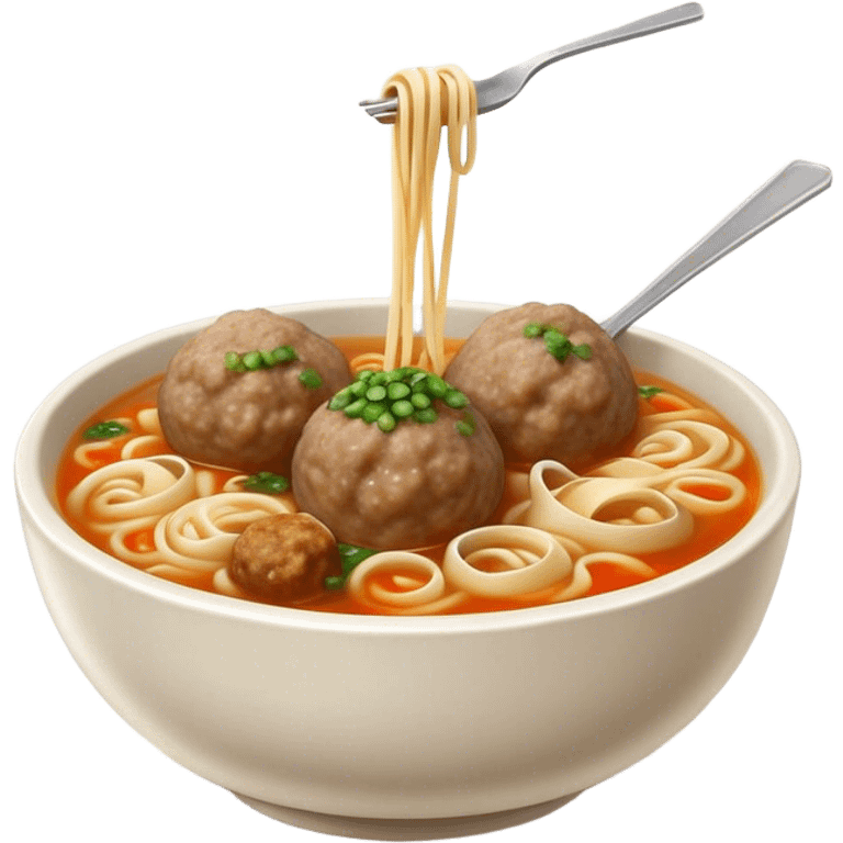 Cinematic Realistic Bakso Dish Emoji, showcasing savory meatball soup with noodles rendered with detailed textures and warm, inviting lighting. emoji