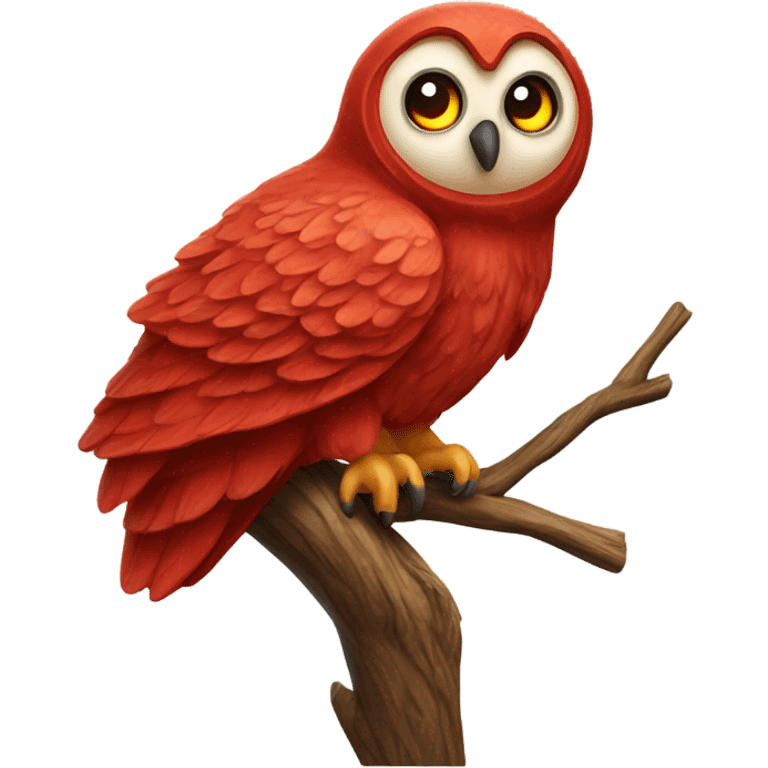 real red owl on branch emoji