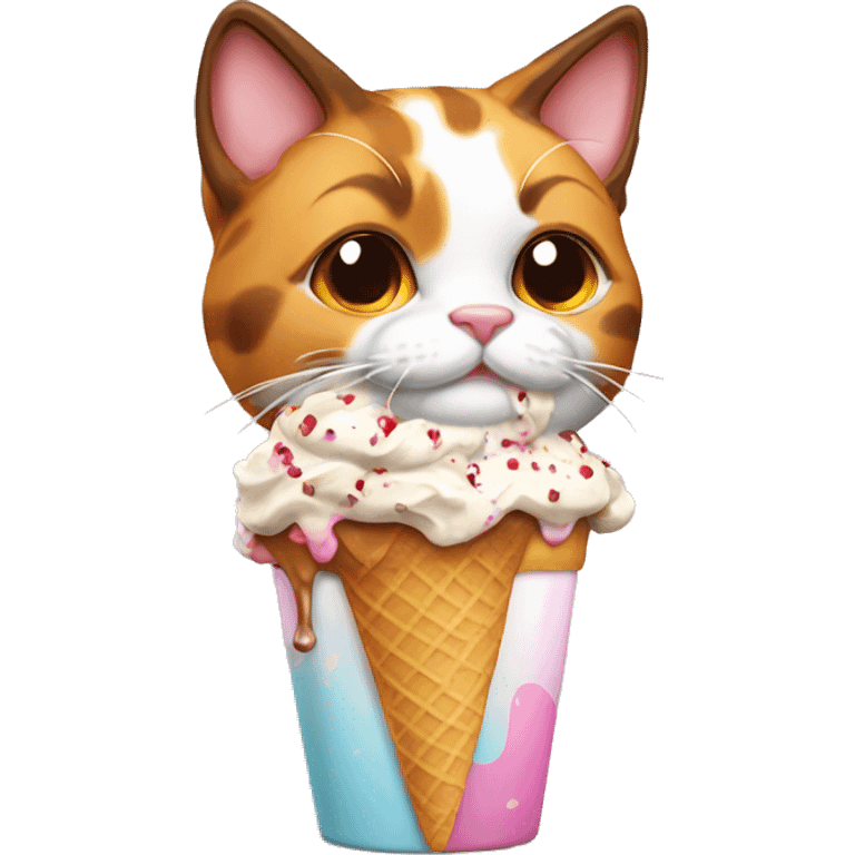 calico cat with icecream sundae  emoji