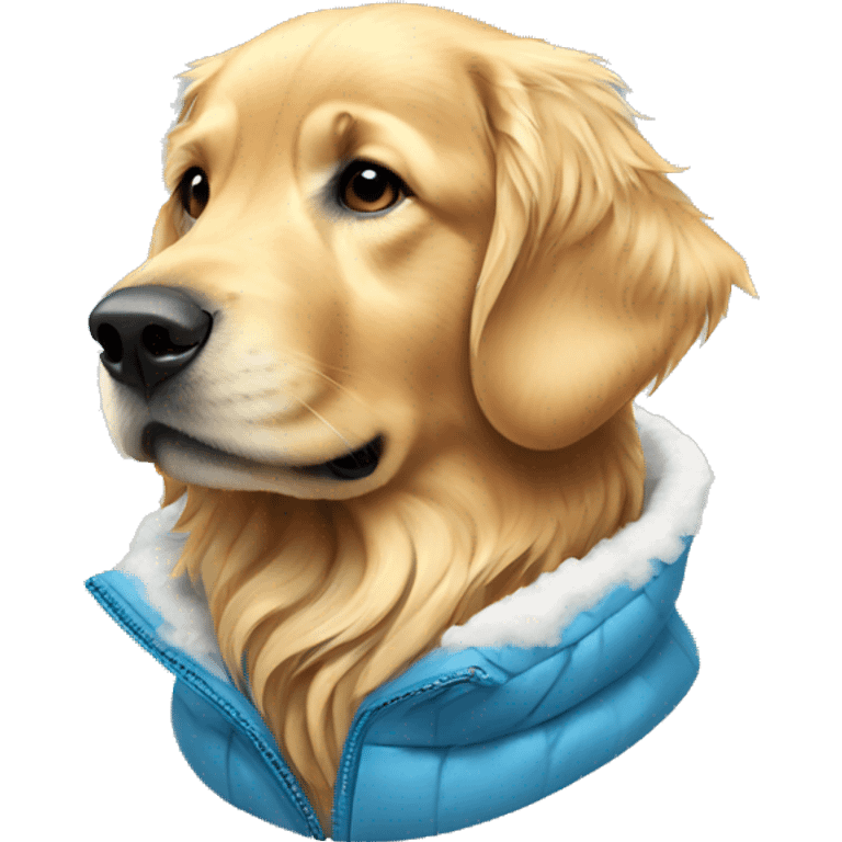 golden retriever wearing a snow jacket emoji