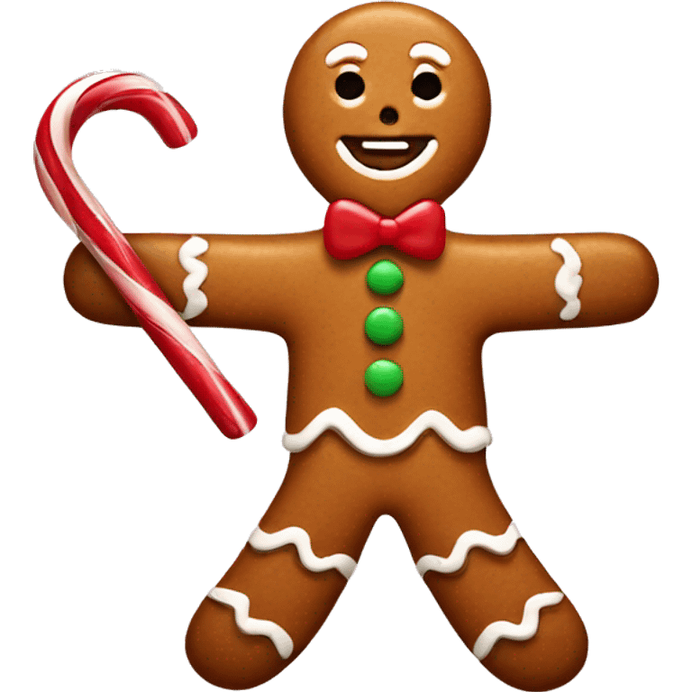 Gingerbread man holding a candy cane  emoji