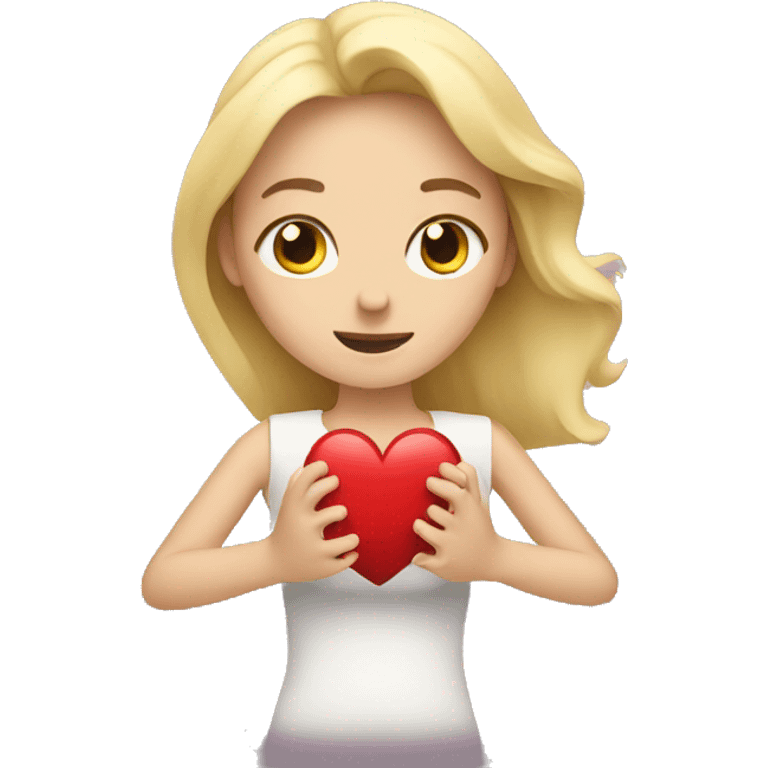 A European blonde woman holds her heart in her hands emoji