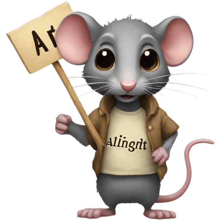 A rat holds a sign with the inscription "Alinght" emoji