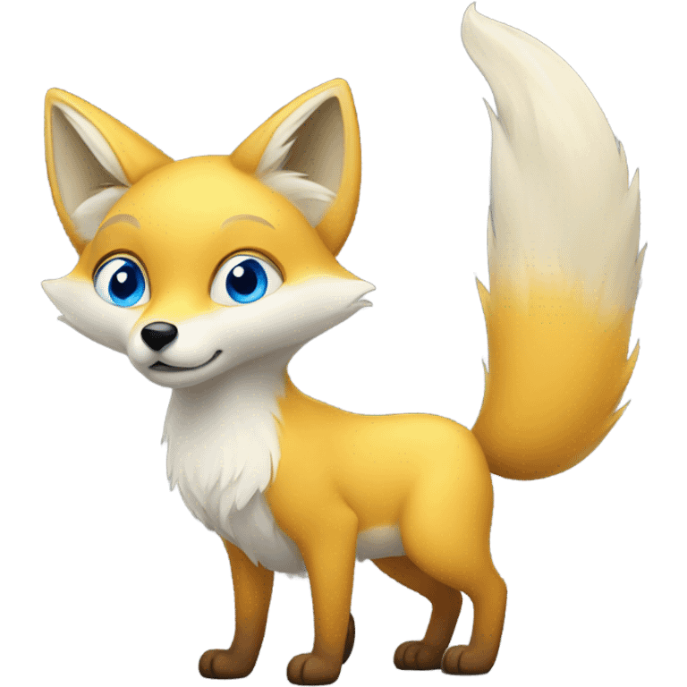 Young yellow fox with two tails  and blue eyes  emoji