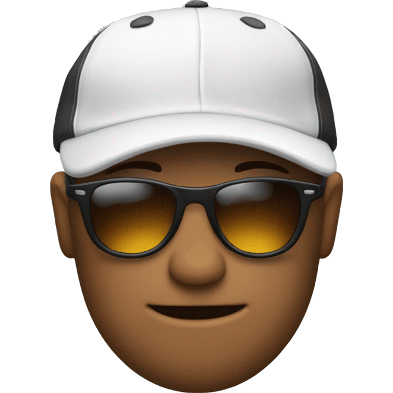 Thinking emoji 🤔 with a hat, a baseball hat, doing 👉🏻 with one hand. The emoji must be black. With sunglasses  emoji