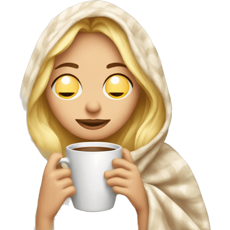 girl inside a blanket sipping coffee eyes closed blonde emoji