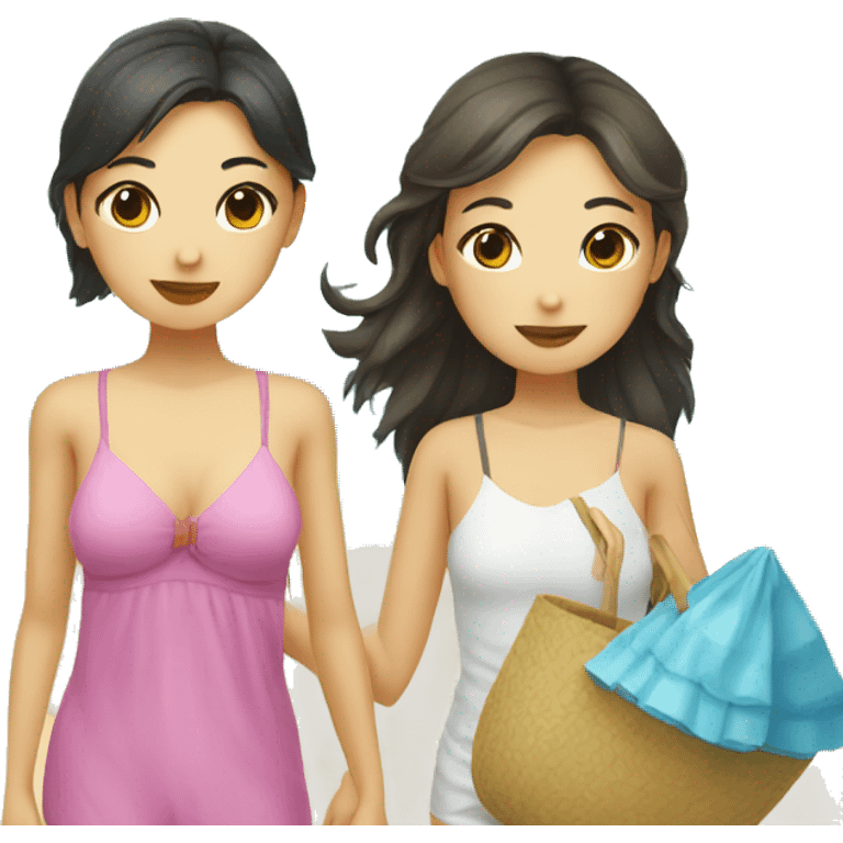 italian girl and chinese girl on the beach emoji