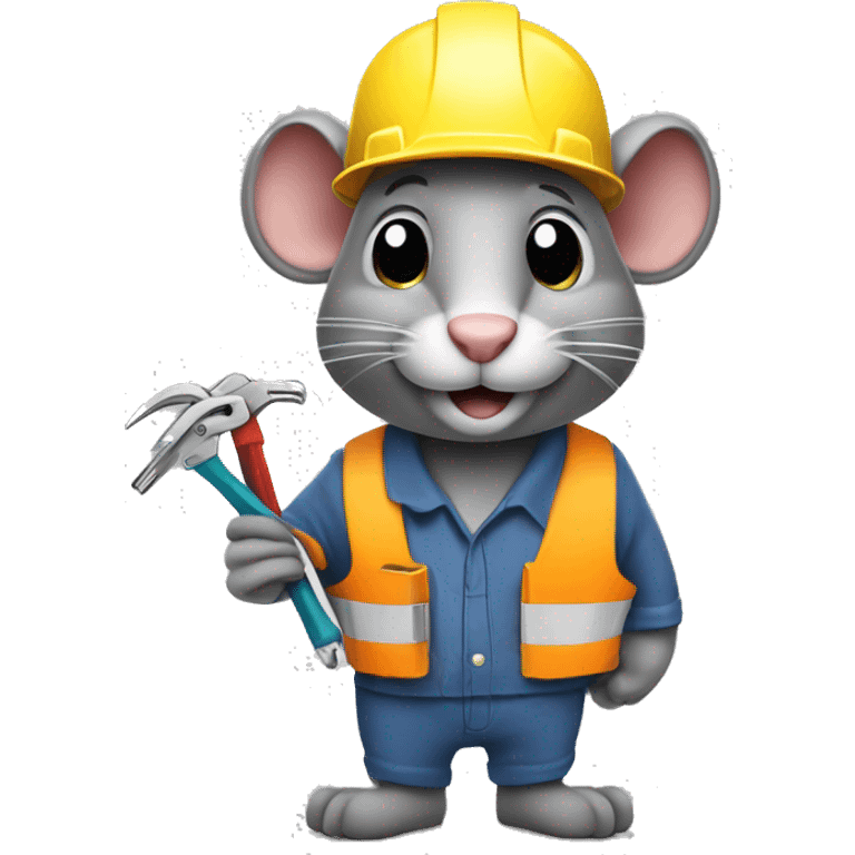 Rat Construction worker with a hard hat and tools and holding "zip ties" emoji