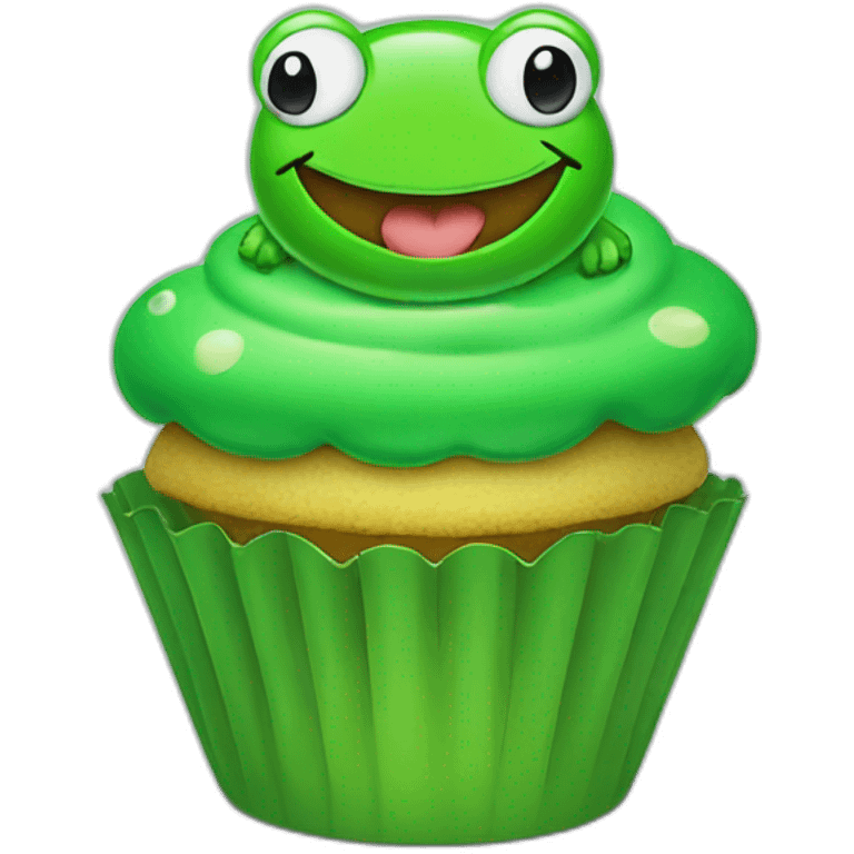 smiley green cupcake with froggy on top emoji