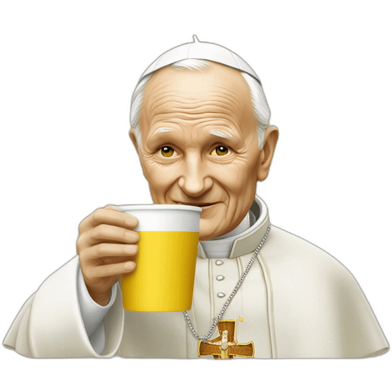 pope John Paul II with yellow skin drinking cofee emoji