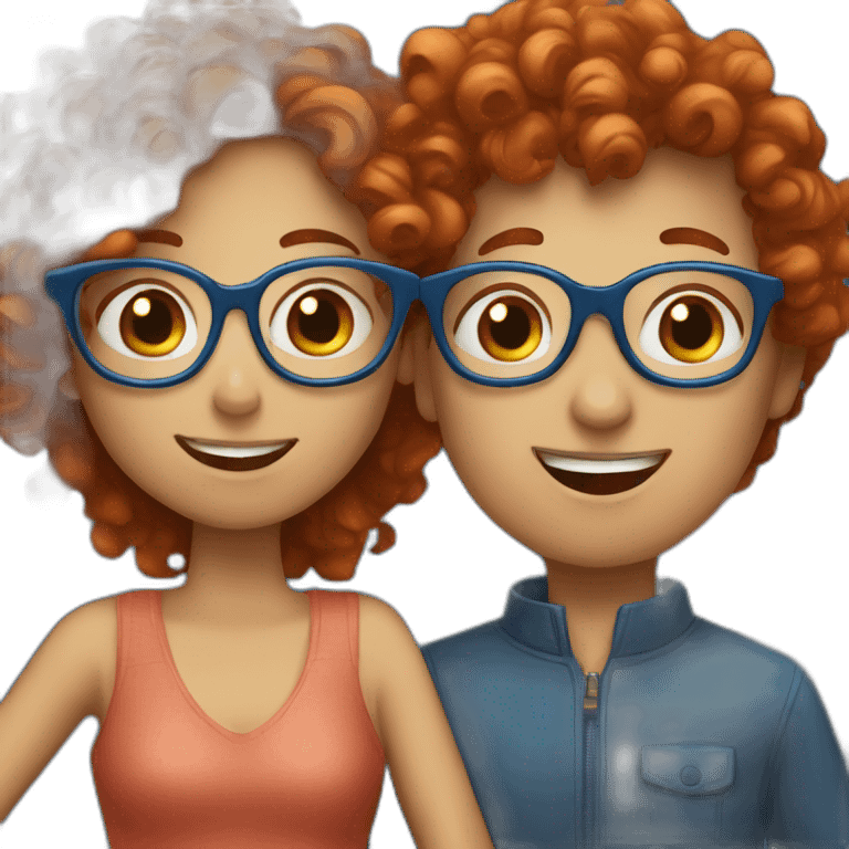 girl with curly red hair and blue glasses kissing a boy emoji