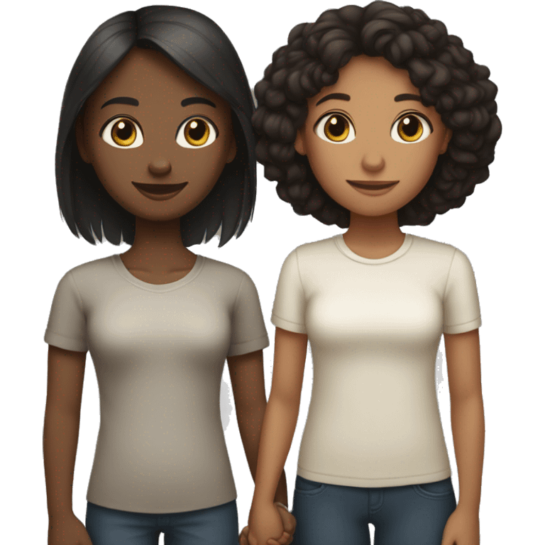 A short, dark-haired, light-skinned girl is holding hands with a tall, dark-haired, light-skinned girl emoji