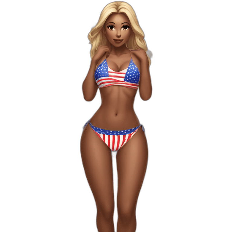 Sexy pose - woman wearing only an American flag bikini behind view emoji