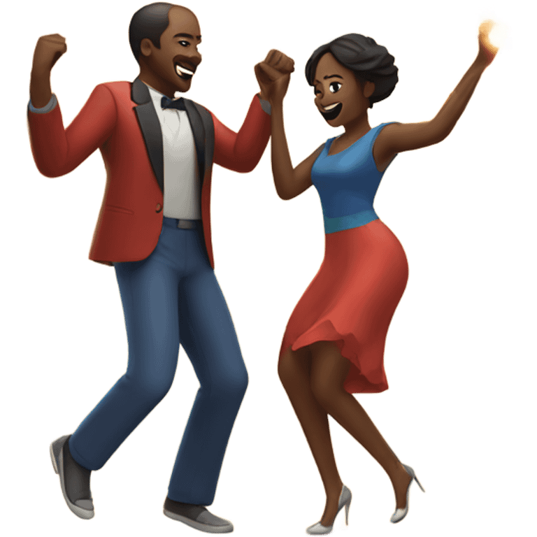 A man and a woman dansing with a fireworks by night emoji