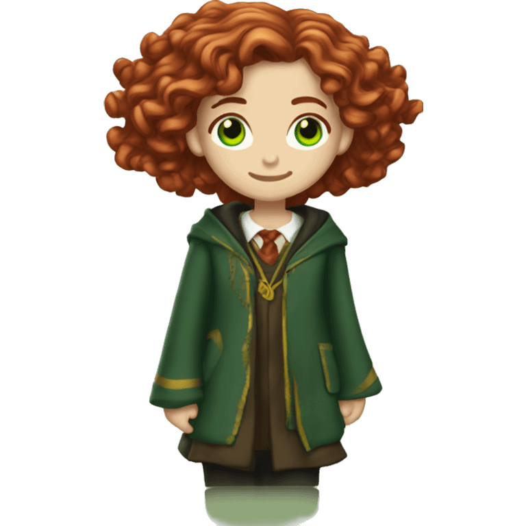 1 Hermione granger with red hair green eyes and her hupplepuf wizard clothese emoji