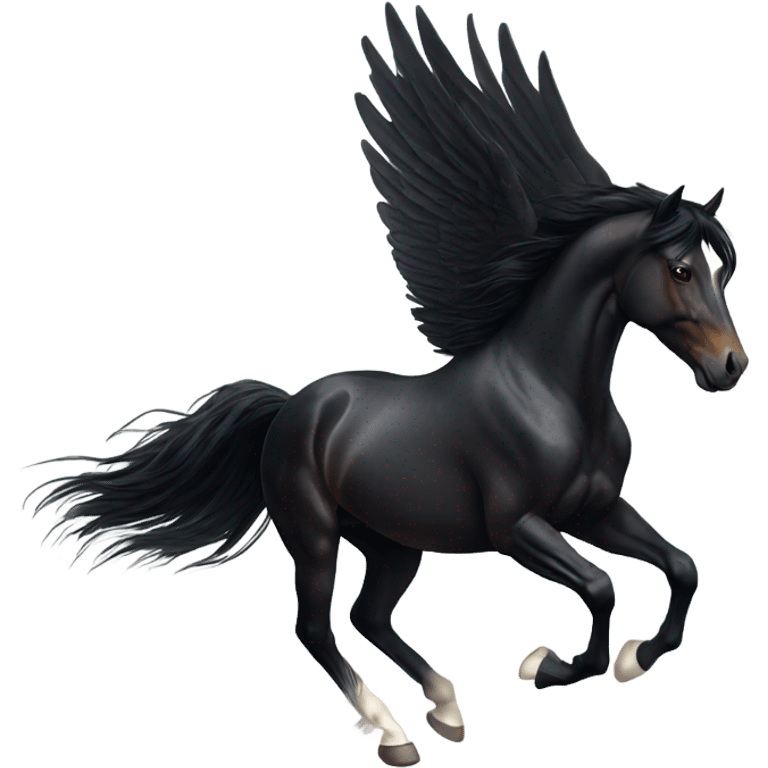 Realistic Running black horse long hair with long wings  emoji