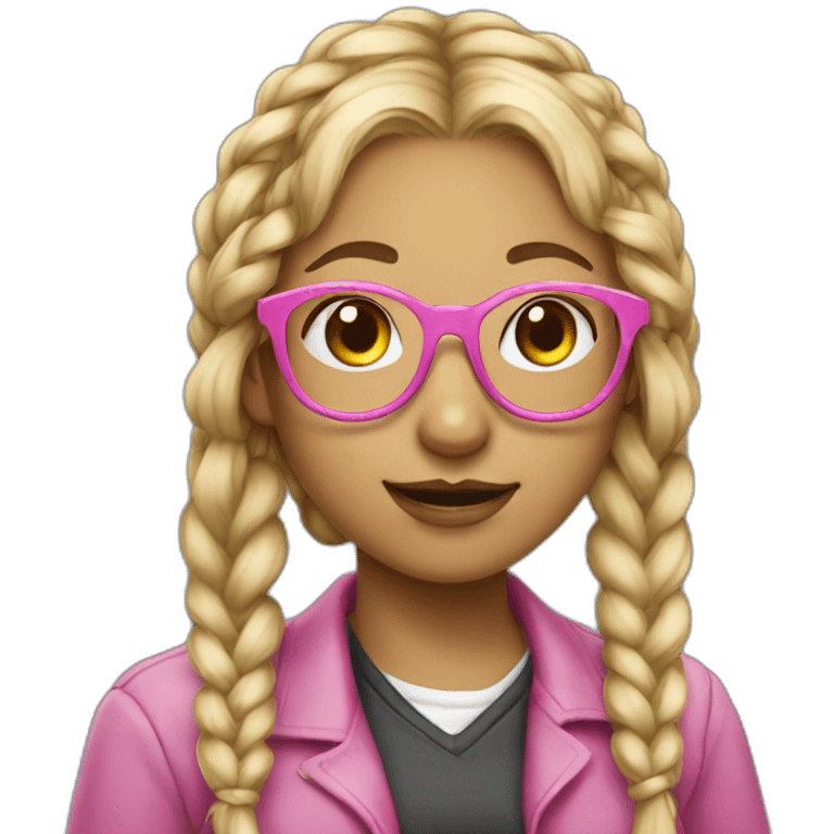 girl nerd wearing pink glasses with blond and braids hair emoji