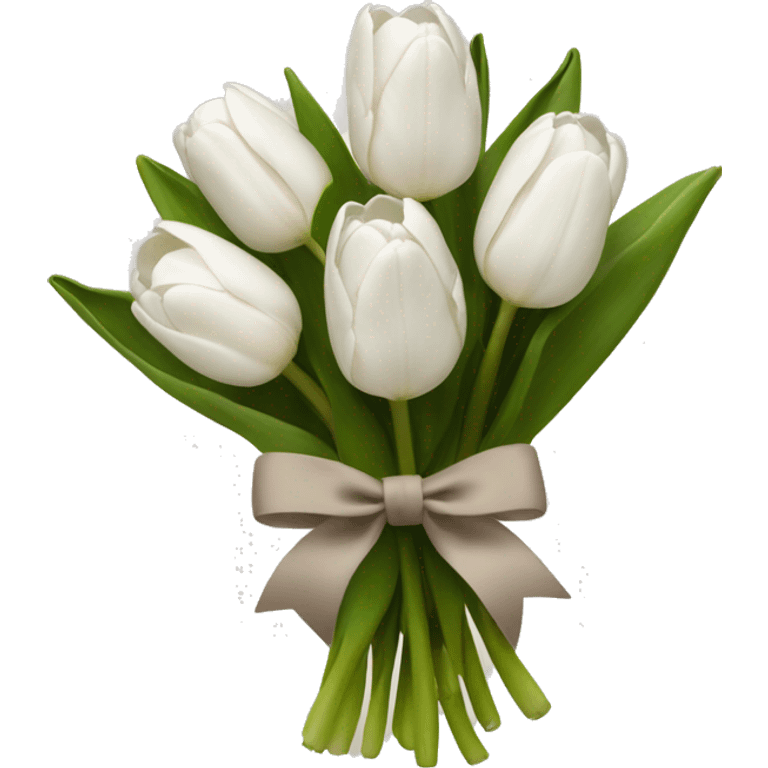 White tulips with a taupe bow holding bouquet together emoji