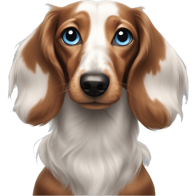 Long haired dachshund harlequin blue eyes emoji