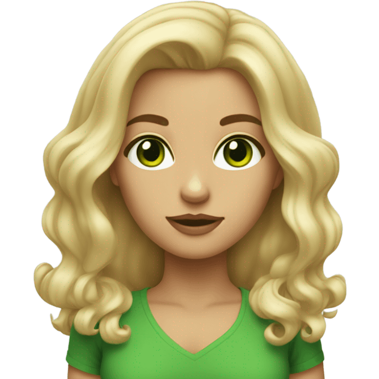 blonde girl green eyes blow out hair  emoji