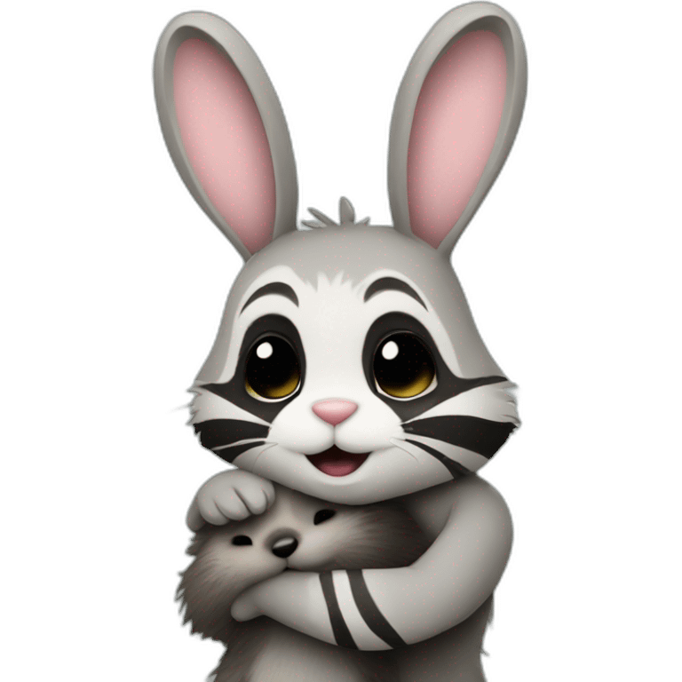 bunny and raccoon stand hug emoji