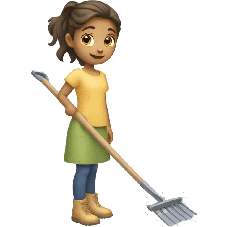 Young girl pulling a garden rake emoji