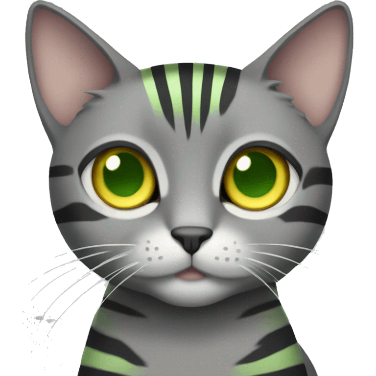 Grey striped cat with yellow green eyes emoji