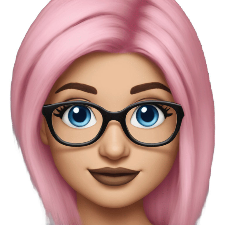 Photo Realistic kylie jenner stylish pink hair BLUE eyes and glasses happy  emoji