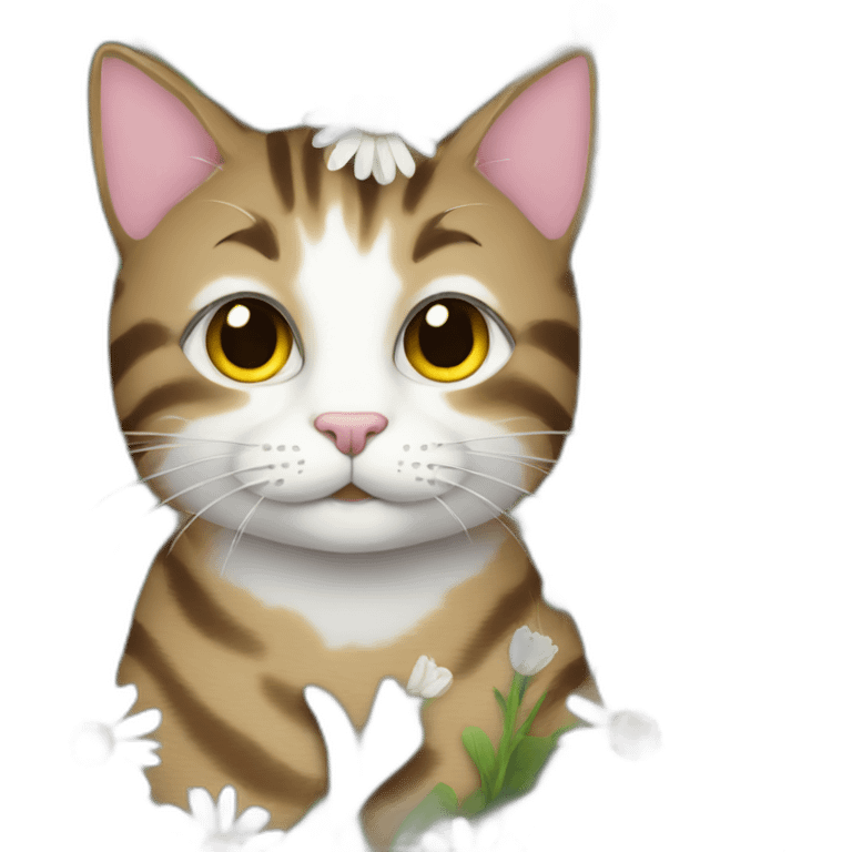 Tabby Cat with daisies arounds emoji