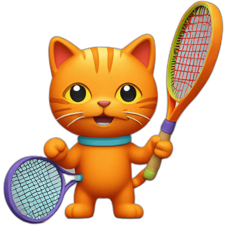 Orange Plasticine cat with a tennis racket in his hand emoji