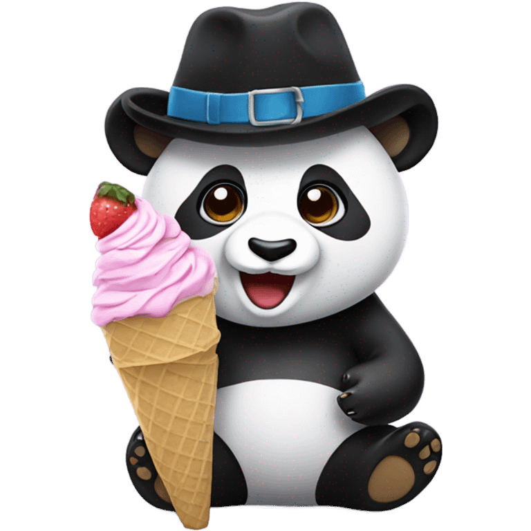 Panda eating ice cream with a hat on  emoji