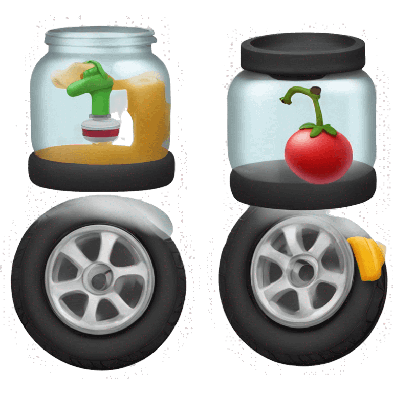 use the song "pump the jam" to create the logo of a midget using a tyre pump to pump a jar of jam emoji