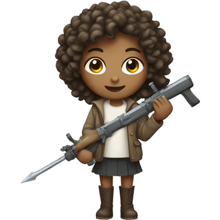 light girl with curly hair holding weapon emoji