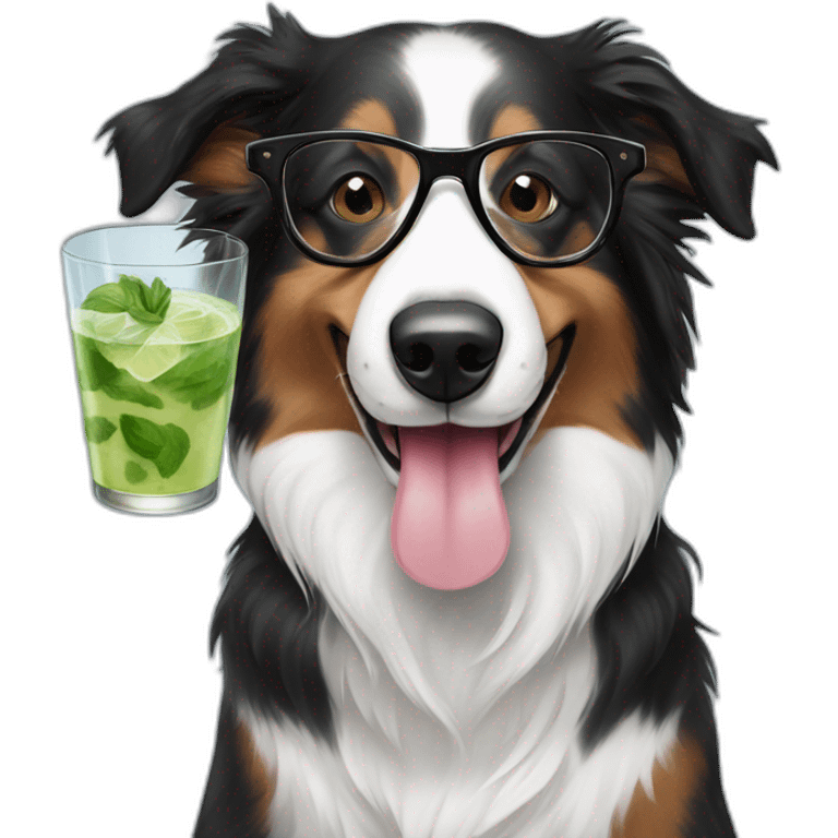 puppy border collie with glasses sniffing mojito emoji