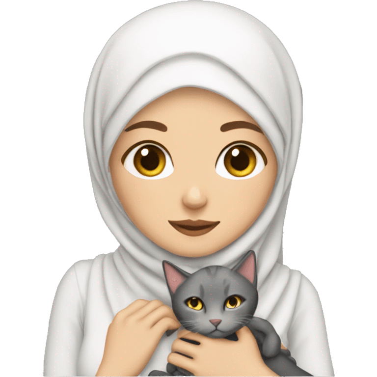 pretty white skin woman with hijab hugging a cat emoji