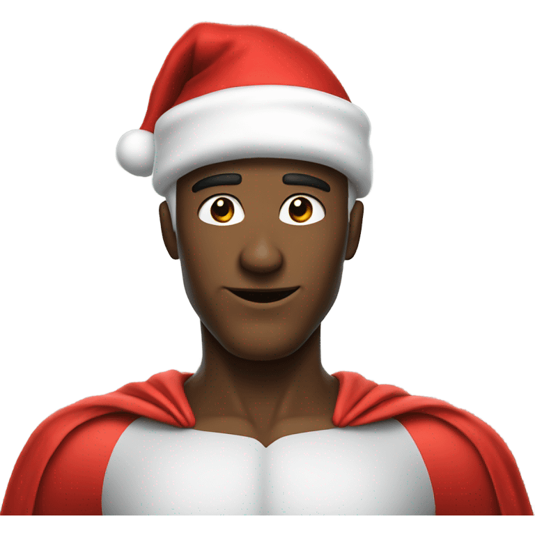 A superhero with a Santa hat emoji