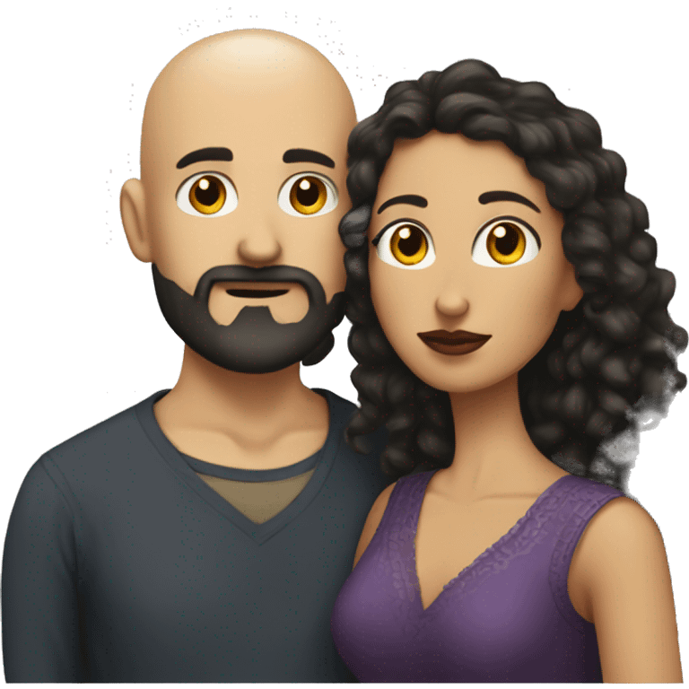 White Man bald with dark beard kissing Mexican woman with long dark curly hair emoji